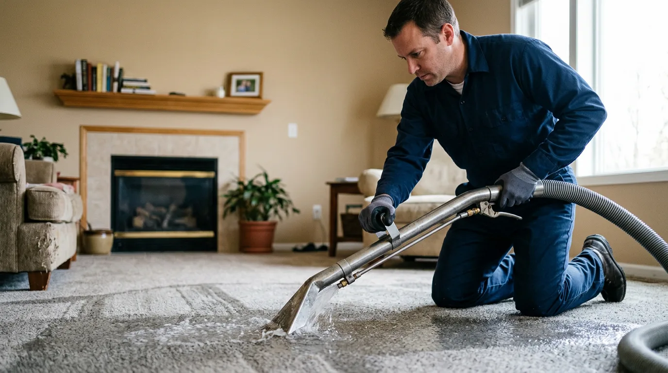 Water damage restoration technician working near Sheboygan, WI